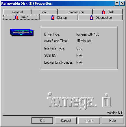 Iomega USB Zip 100 Properties