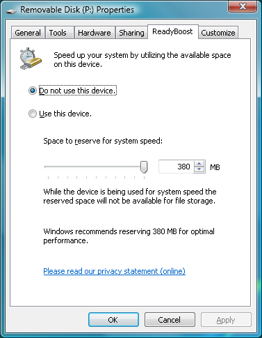 Windows ReadyBoost - Properties (ReadyBoost Available)